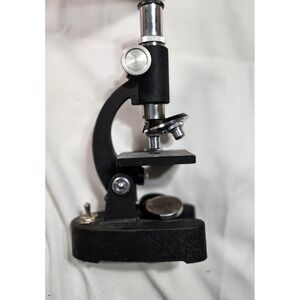 Vtg SNS Microscope 150x 300x 450x‎ Magnification Black Metal w/ Wood Case Slides